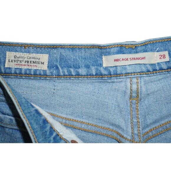Levi’s Premium Ribcage Straight Jeans Size 28 Distressed High Rise Button Fly - Picture 5 of 6